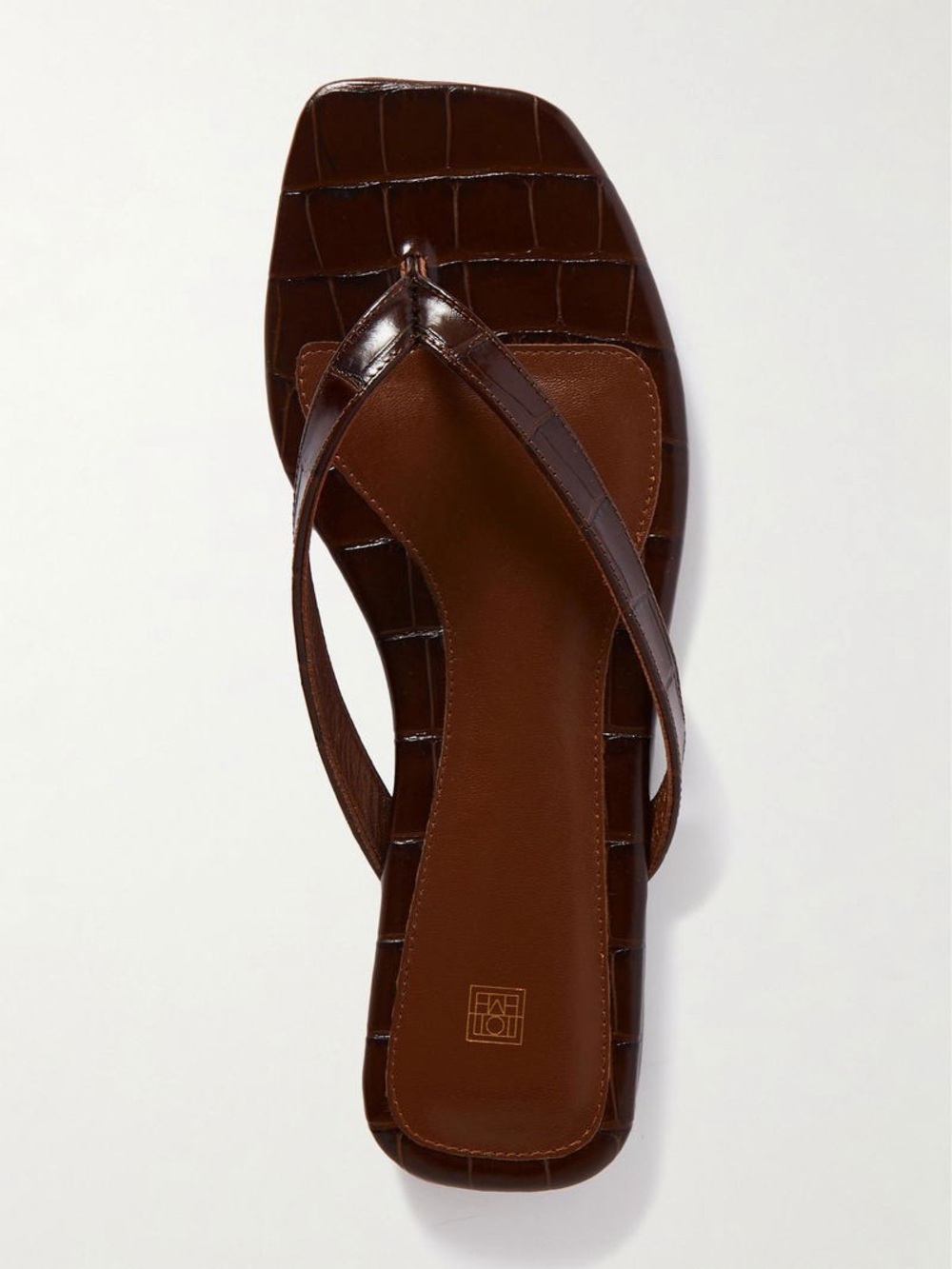 Toteme Brown Croc-Embossed Leather Toe-Loop Sandals